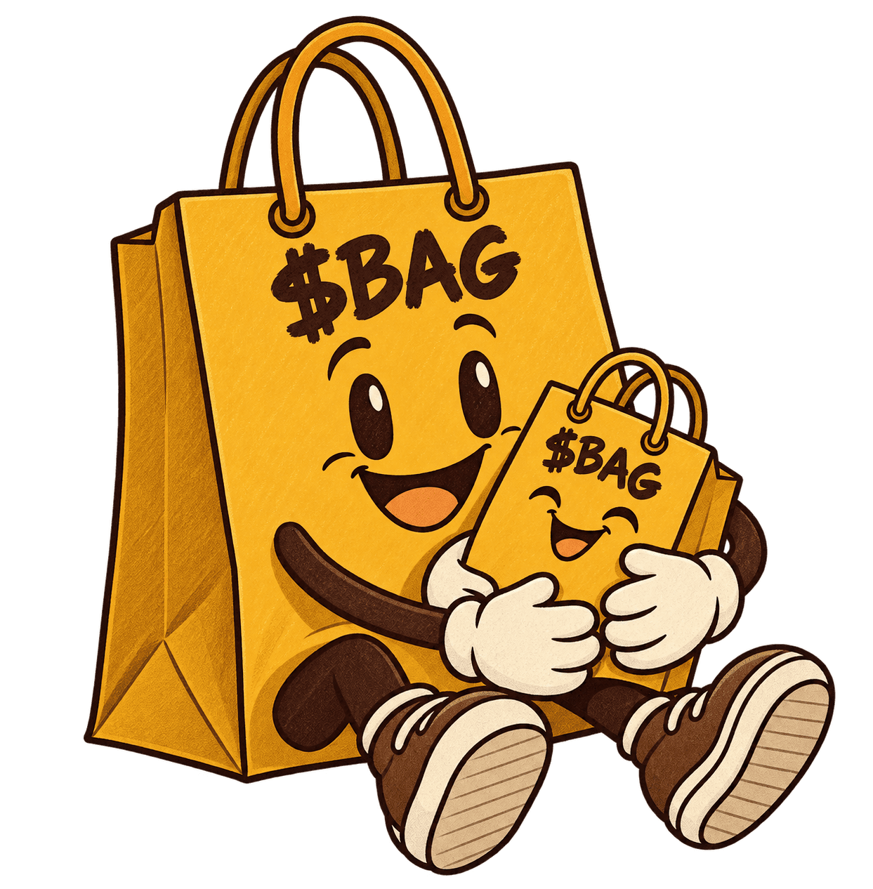 A happy bag hugging a smaller BAG
